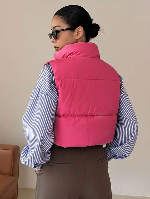 women solid sleeveless puffer jacket - 22228937 -  Standard Image - 4