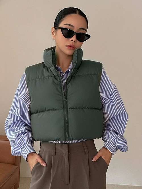 women solid sleeveless puffer jacket - 22228941 -  Standard Image - 0