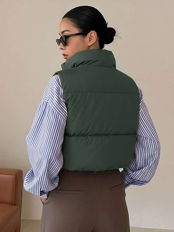 women solid sleeveless puffer jacket - 22228941 -  Standard Image - 4