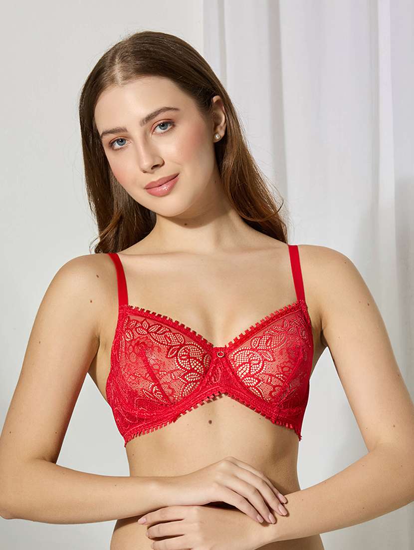 women solid lightly padded lace t-shirt bra - 22228954 -  Standard Image - 1