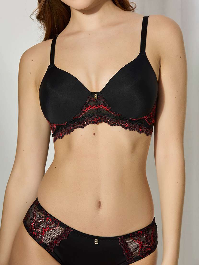 women solid lightly padded lace t-shirt bra - 22228960 -  Standard Image - 4