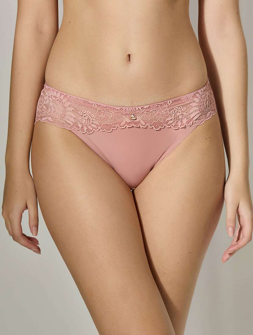 women solid mid rise lace bikni panty - 22228966 -  Standard Image - 1