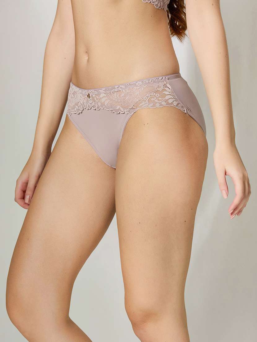 women solid mid rise lace bikni panty - 22228967 -  Standard Image - 1