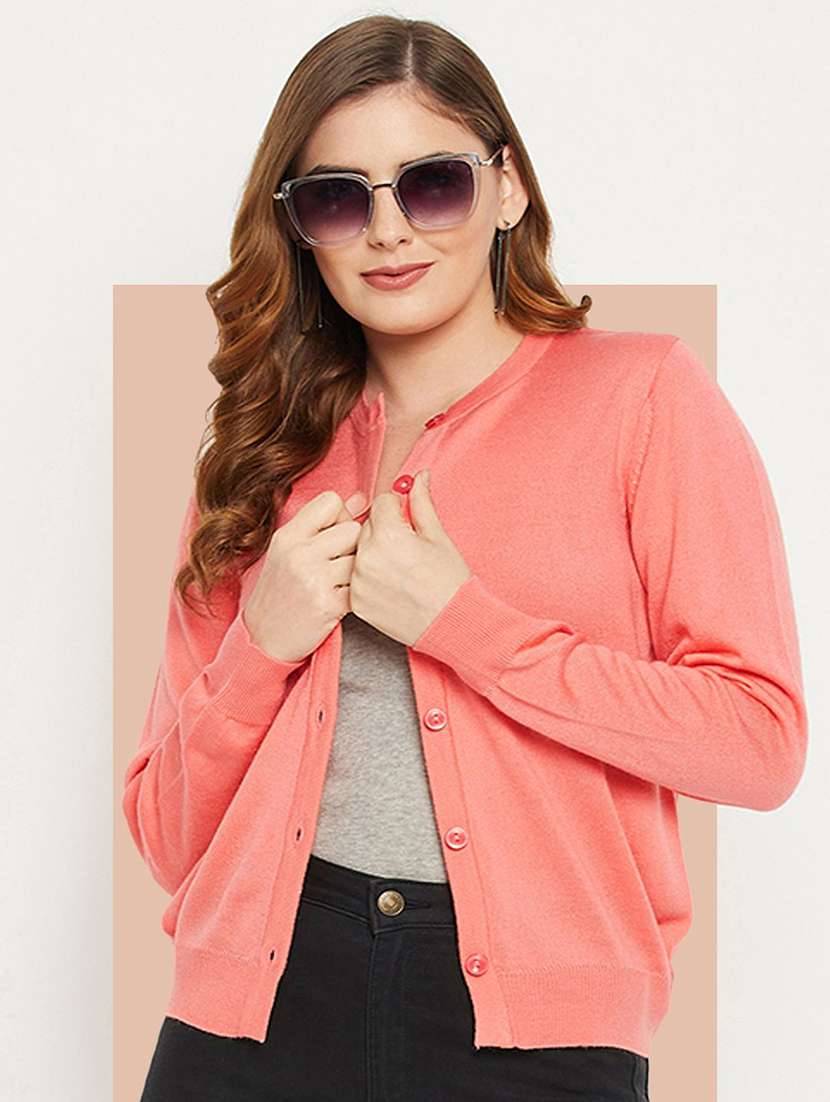 women solid long sleeve cardigan