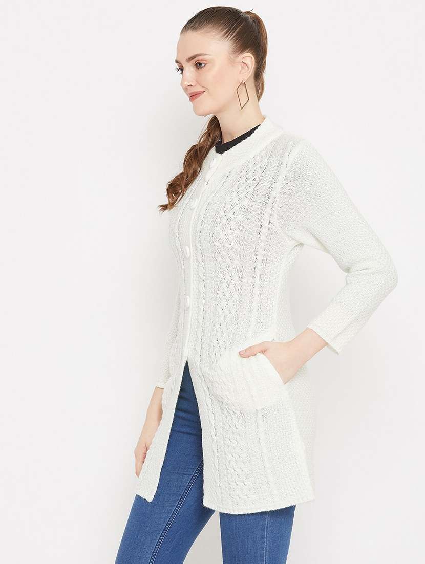 women self designed long sleeve longline cardigan - 22229244 -  Standard Image - 1