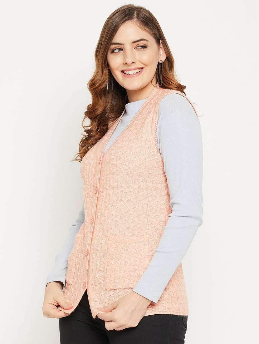 women self designed sleeveless cardigan - 22229250 -  Standard Image - 1