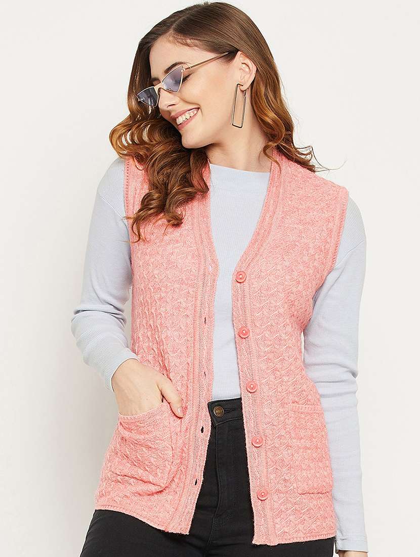 women self designed sleeveless cardigan