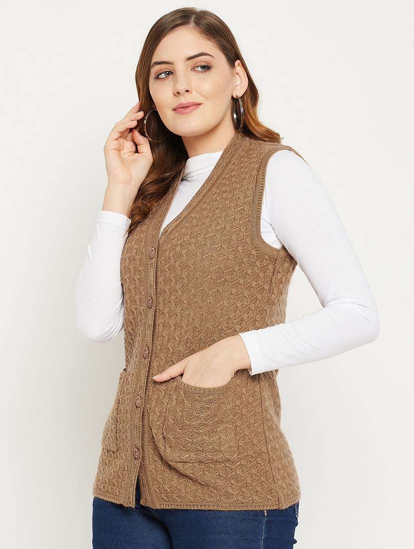 women self designed sleeveless cardigan - 22229266 -  Standard Image - 1