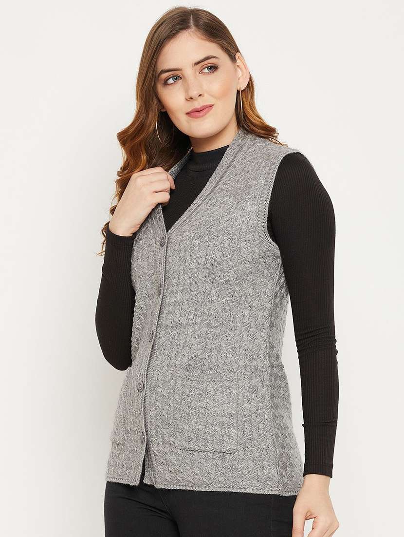 women self designed sleeveless cardigan - 22229275 -  Standard Image - 1