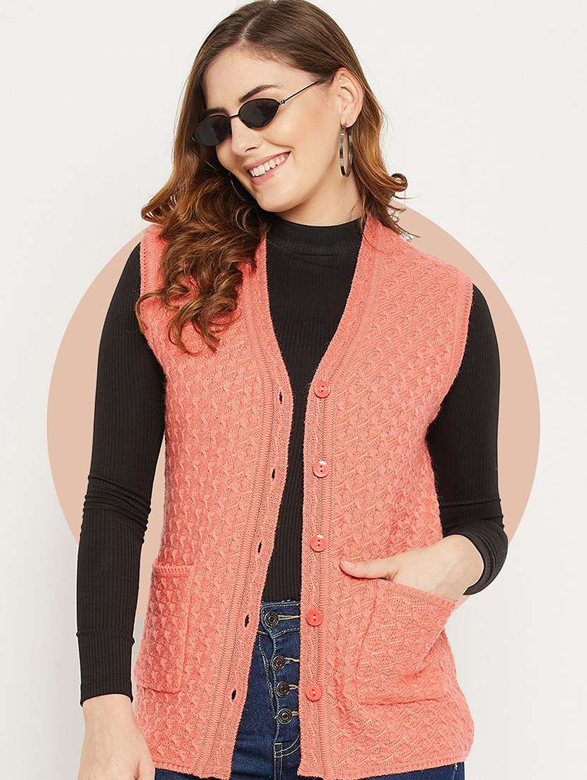 women self designed sleeveless cardigan