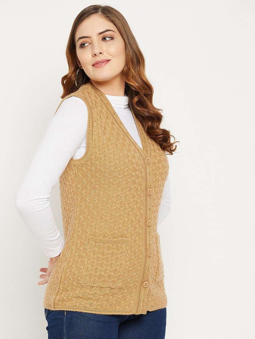 women self designed sleeveless cardigan - 22229356 -  Standard Image - 1