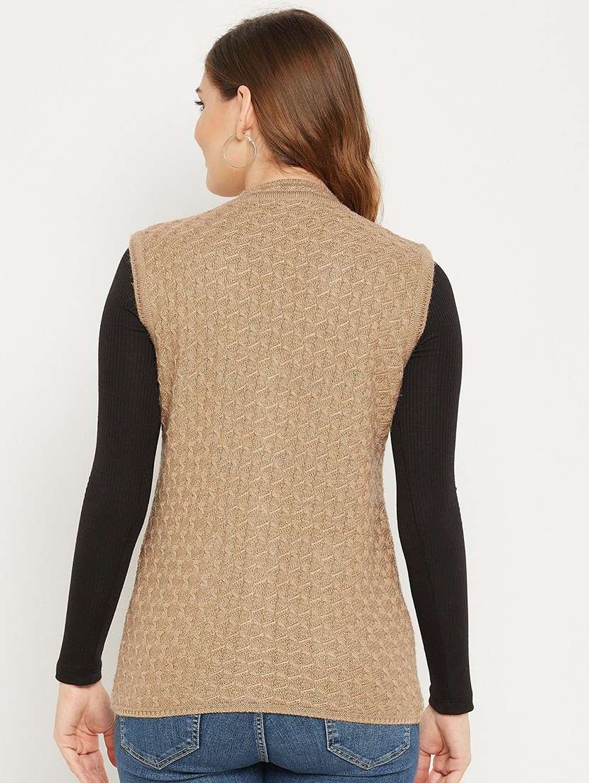 women self designed sleeveless cardigan - 22229363 -  Standard Image - 1