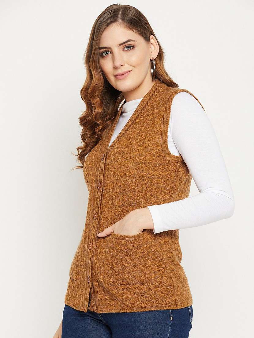 women self designed sleeveless cardigan - 22229365 -  Standard Image - 1