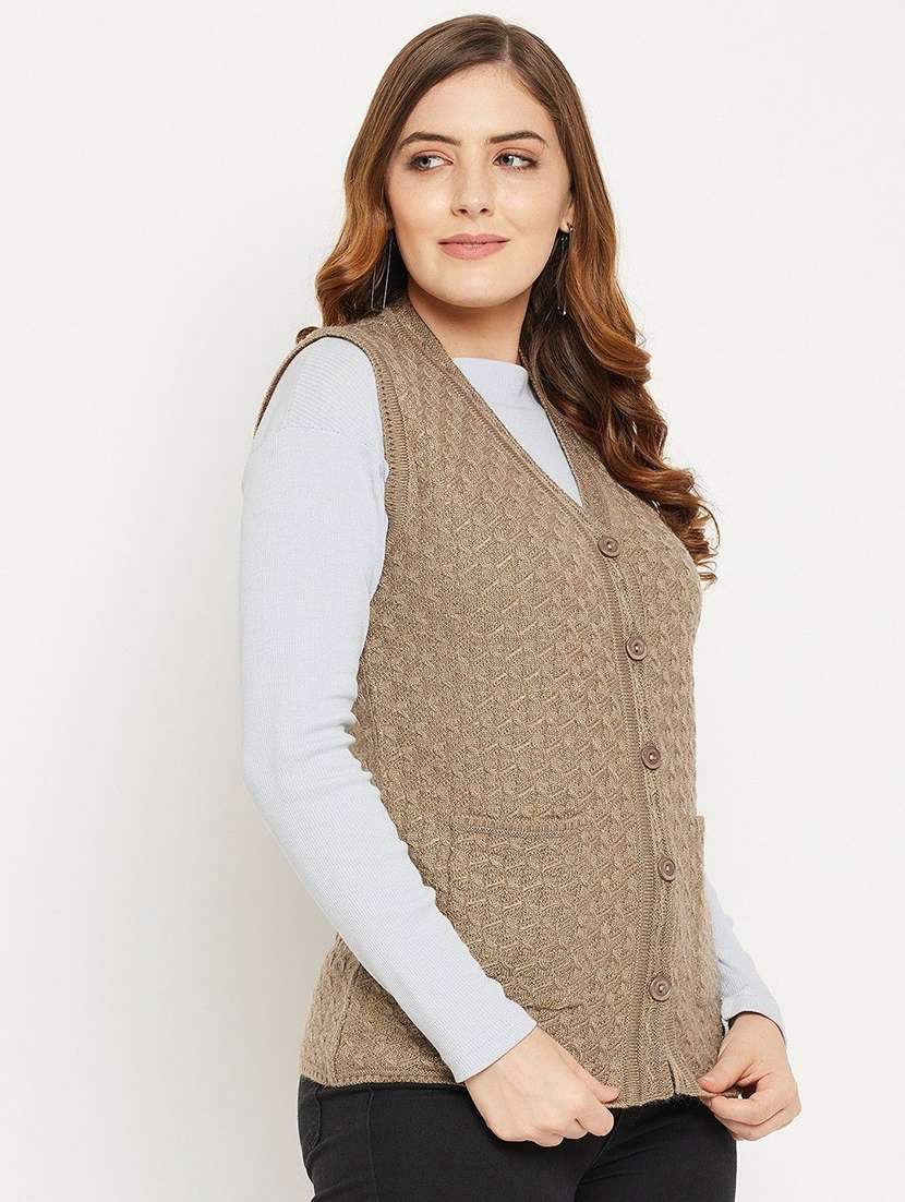 women self designed sleeveless cardigan - 22229366 -  Standard Image - 1
