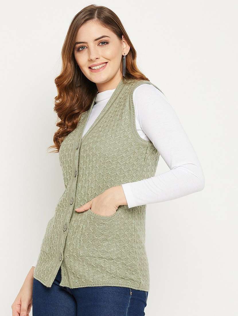 women self designed sleeveless cardigan - 22229367 -  Standard Image - 1