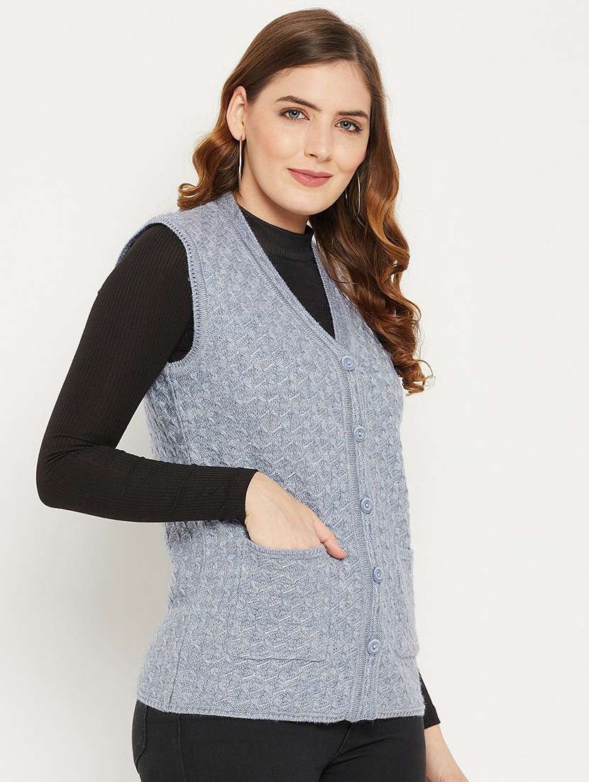 women self designed sleeveless cardigan - 22229368 -  Standard Image - 1
