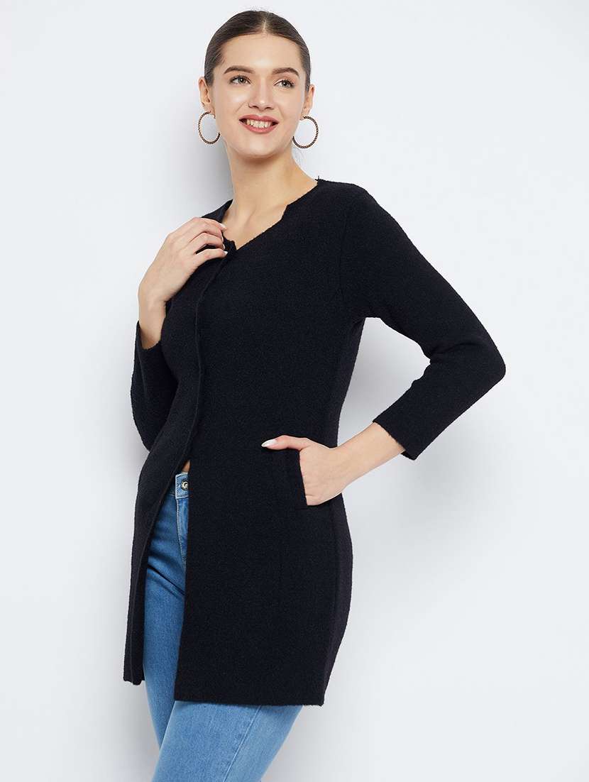 women solid long sleeve cardigan - 22229488 -  Standard Image - 1