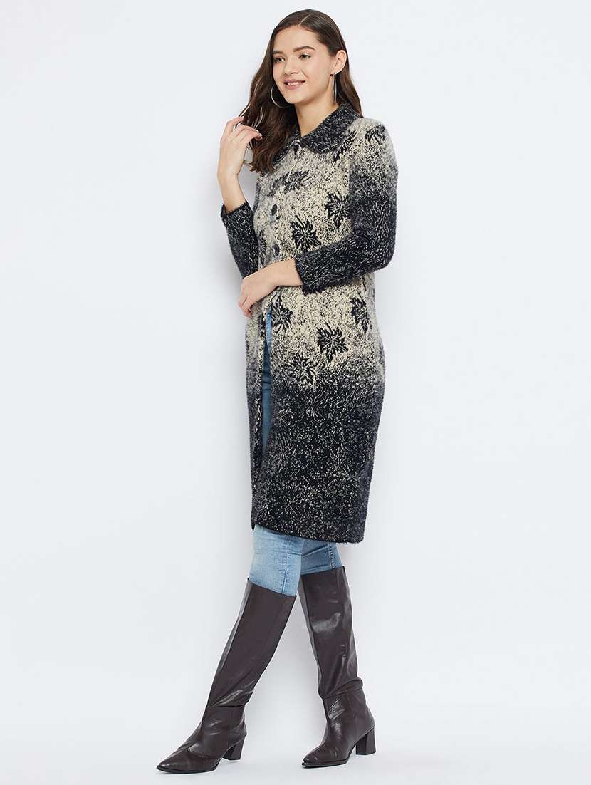 women self designed long sleeve longline cardigan - 22229512 -  Standard Image - 1