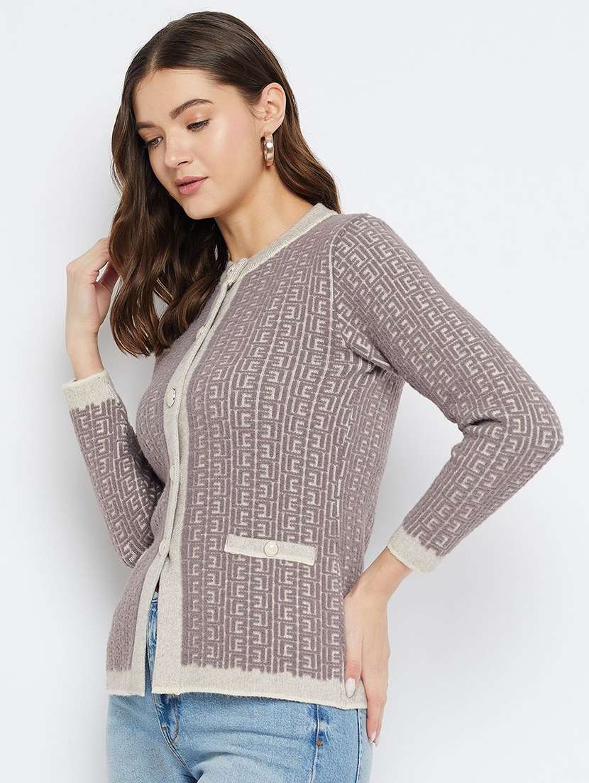 women self designed long sleeve cardigan - 22229555 -  Standard Image - 1