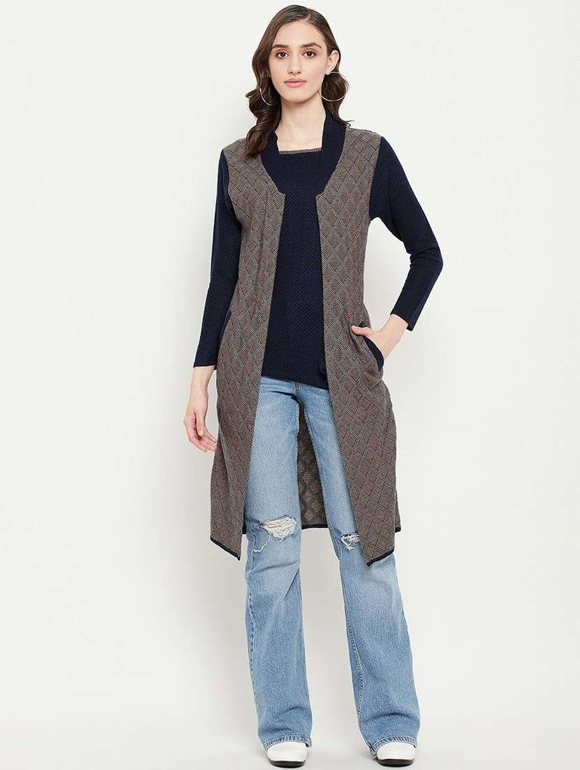 women self designed long sleeve cardigan - 22229715 -  Standard Image - 1