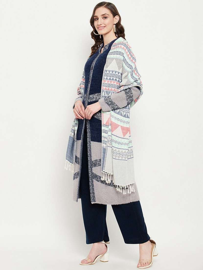 women self designed long sleeve longline cardigan - 22229729 -  Standard Image - 1