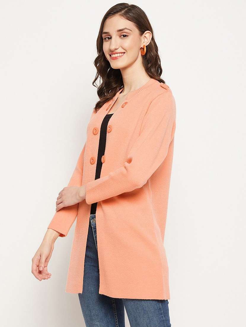women solid long sleeve longline cardigan - 22229784 -  Standard Image - 1