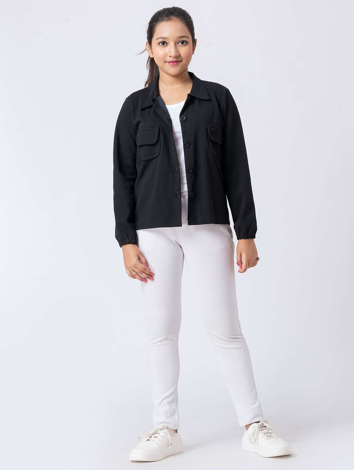 girls solid long sleeve regular jacket - 22229822 -  Standard Image - 1