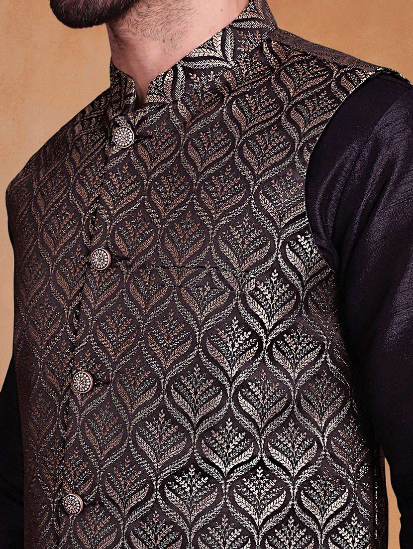 men solid mandarin neck kurta pyjama with jacket ethnic wear set - 22229841 -  Standard Image - 4