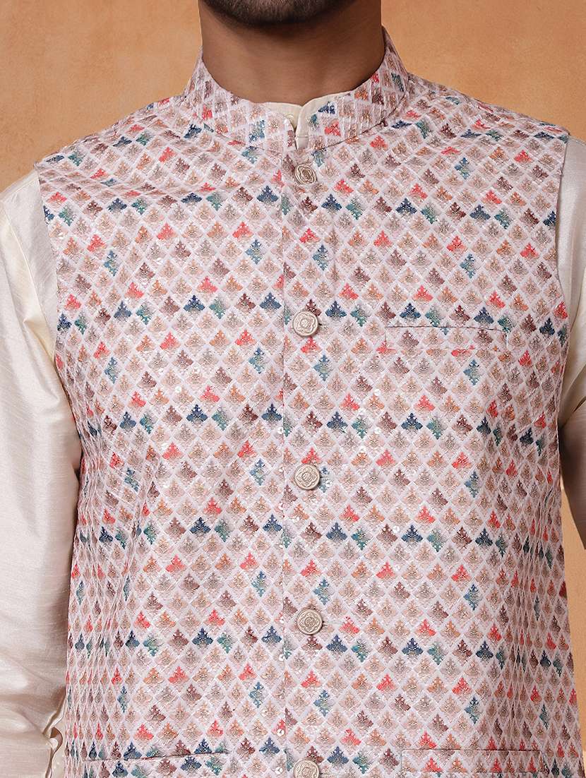 men solid mandarin neck kurta pyjama with jacket ethnic wear set - 22229852 -  Standard Image - 4