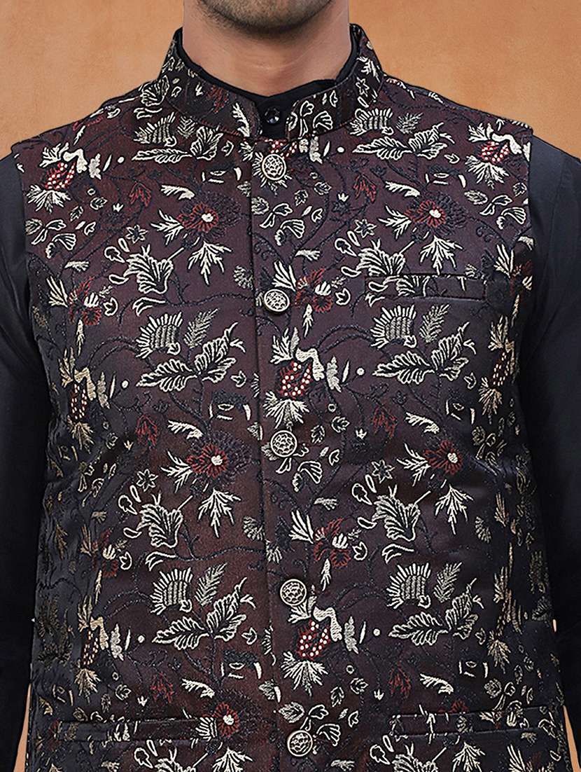 men solid mandarin neck kurta pyjama with jacket ethnic wear set - 22229859 -  Standard Image - 4