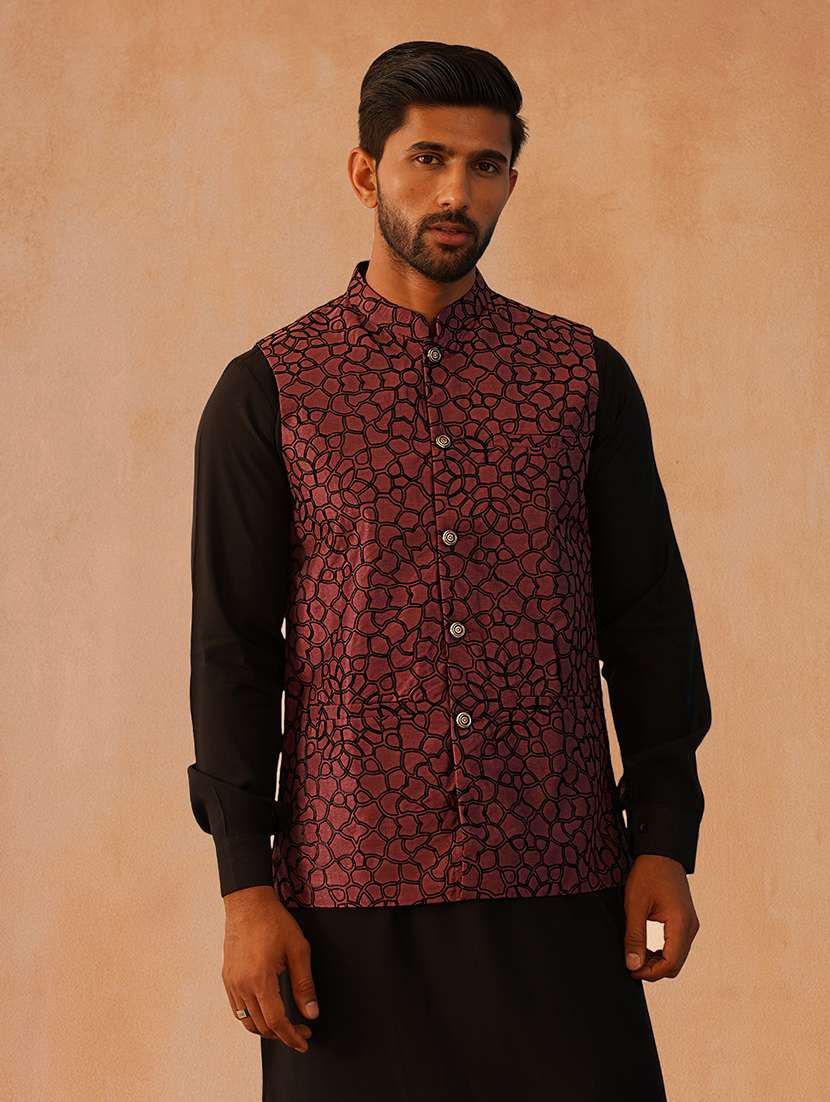 men solid mandarin neck kurta pyjama with jacket ethnic wear set - 22229866 -  Standard Image - 1