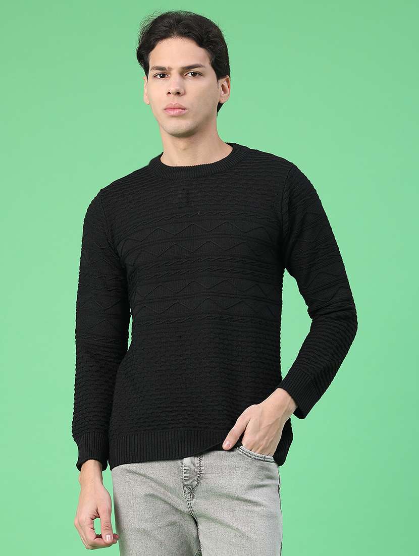 men self design long sleeve regular fit pullover  - 22230029 -  Standard Image - 1