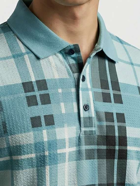 men checkered short sleeve regular fit polo t-shirt - 22230071 -  Standard Image - 1