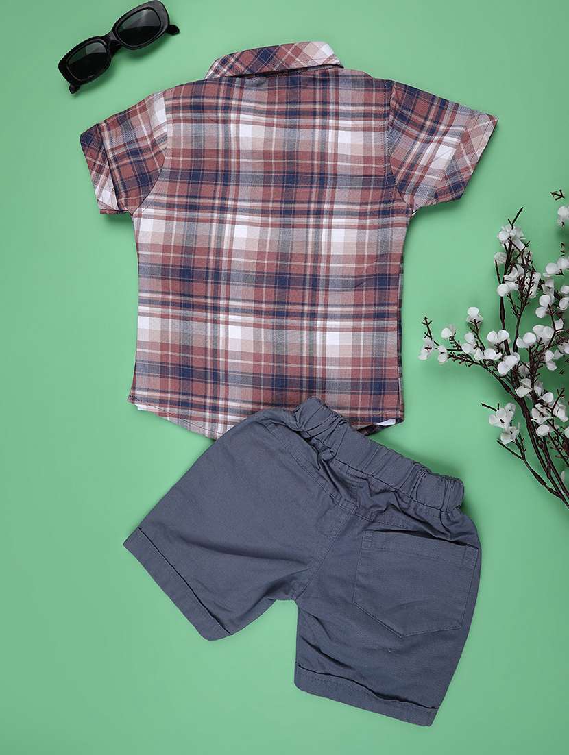 boys checkered shirt and shorts co-ord set - 22230226 -  Standard Image - 1