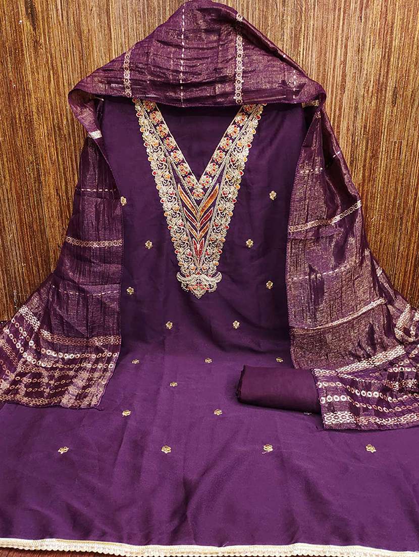women solid with work embroidered unstitched suit set - 22230560 -  Standard Image - 1
