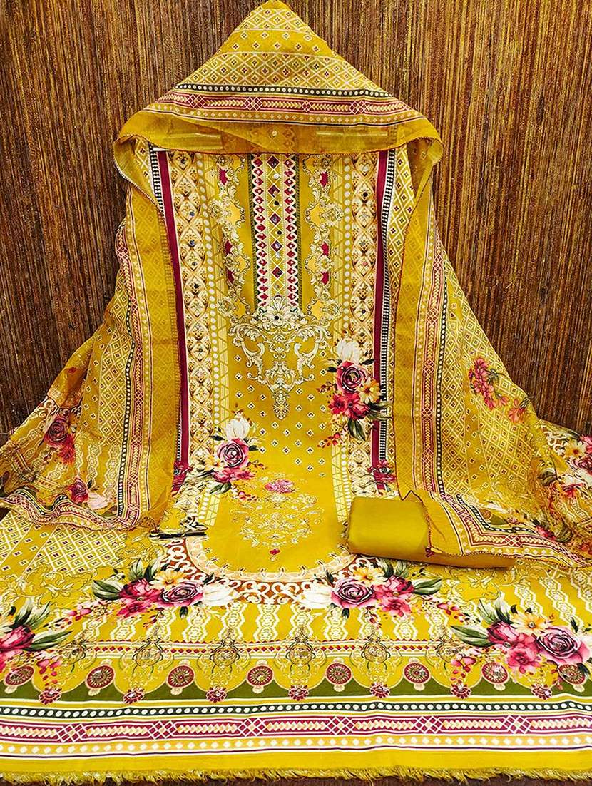 women printed embellished unstitched suit set - 22230572 -  Standard Image - 1