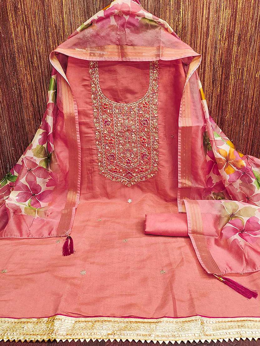 women solid with work embroidered unstitched suit set - 22230578 -  Standard Image - 1