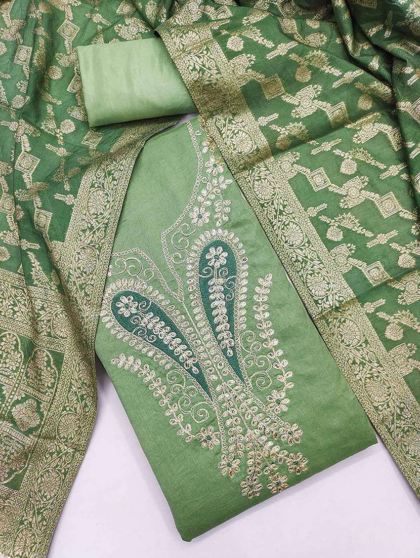 women solid with work embroidered unstitched suit set - 22230588 -  Standard Image - 1