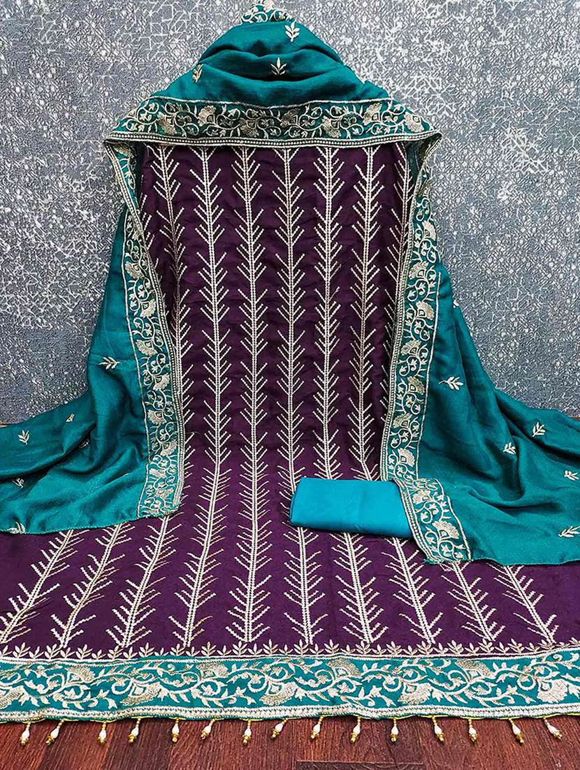 women solid with work unstitched suit set - 22230594 -  Standard Image - 1