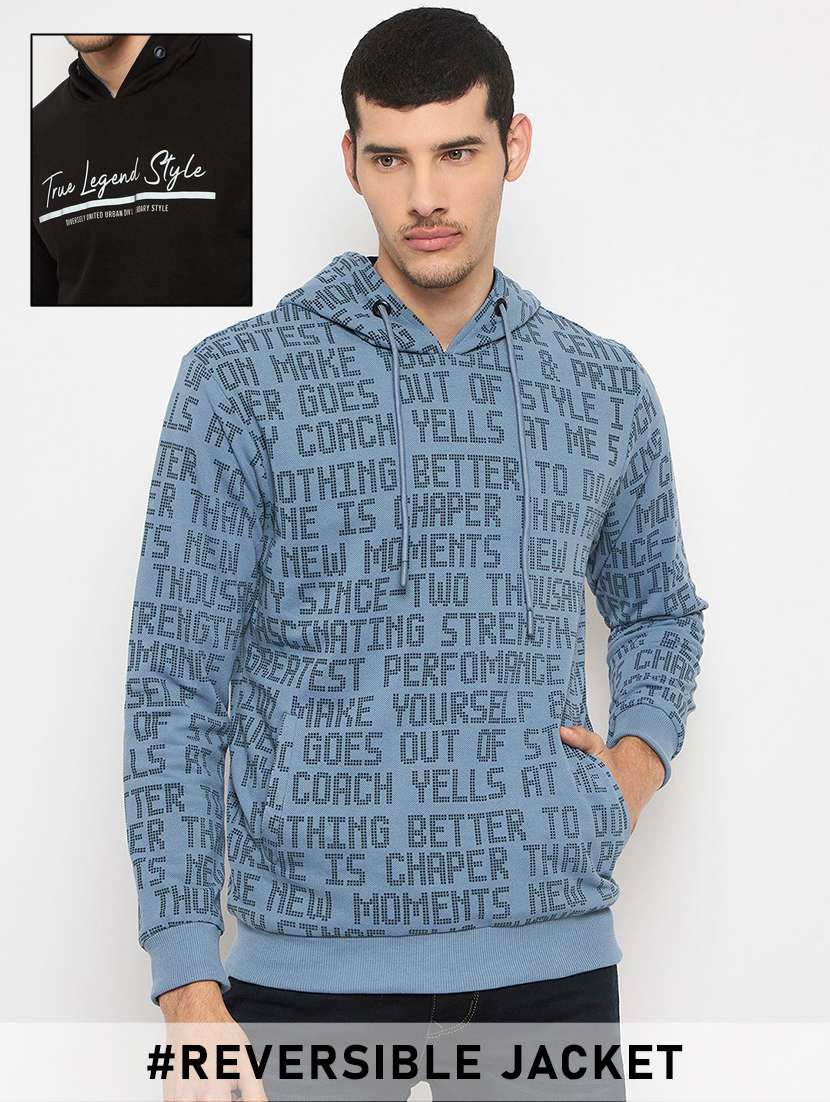 men typogarphic long sleeve regular fit reversible sweatshirt