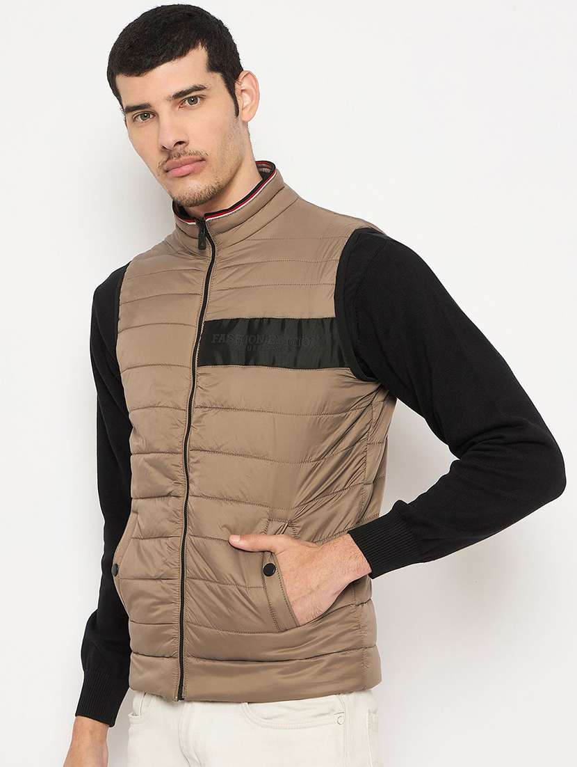 men solid sleeveless puffer jacket - 22230785 -  Standard Image - 1