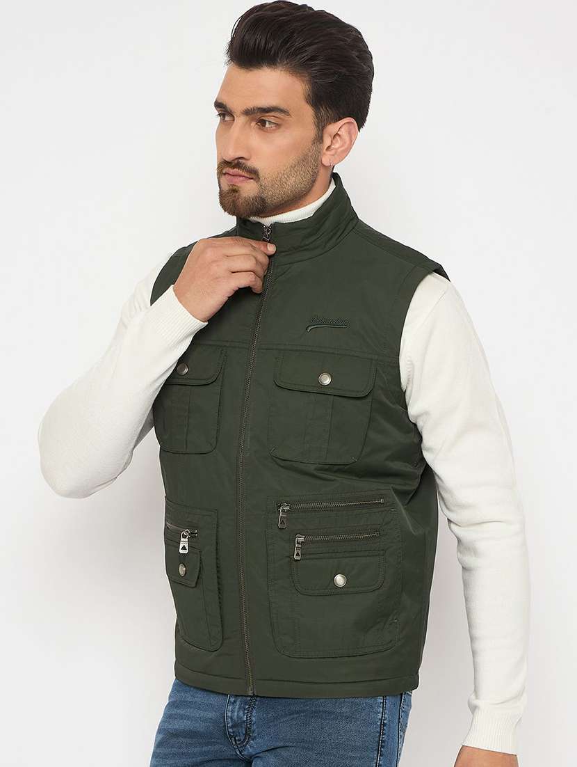 men solid sleeveless bomber jacket - 22230790 -  Standard Image - 1
