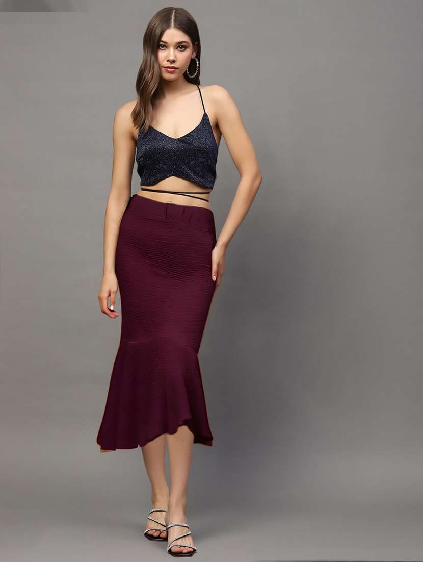 women solid high rise bodycon tiered skirt - 22230794 -  Standard Image - 1