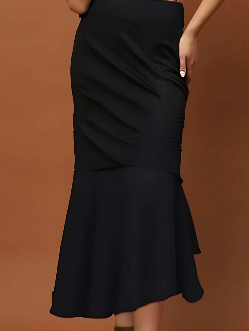 women solid high rise bodycon tiered skirt - 22230795 -  Standard Image - 4