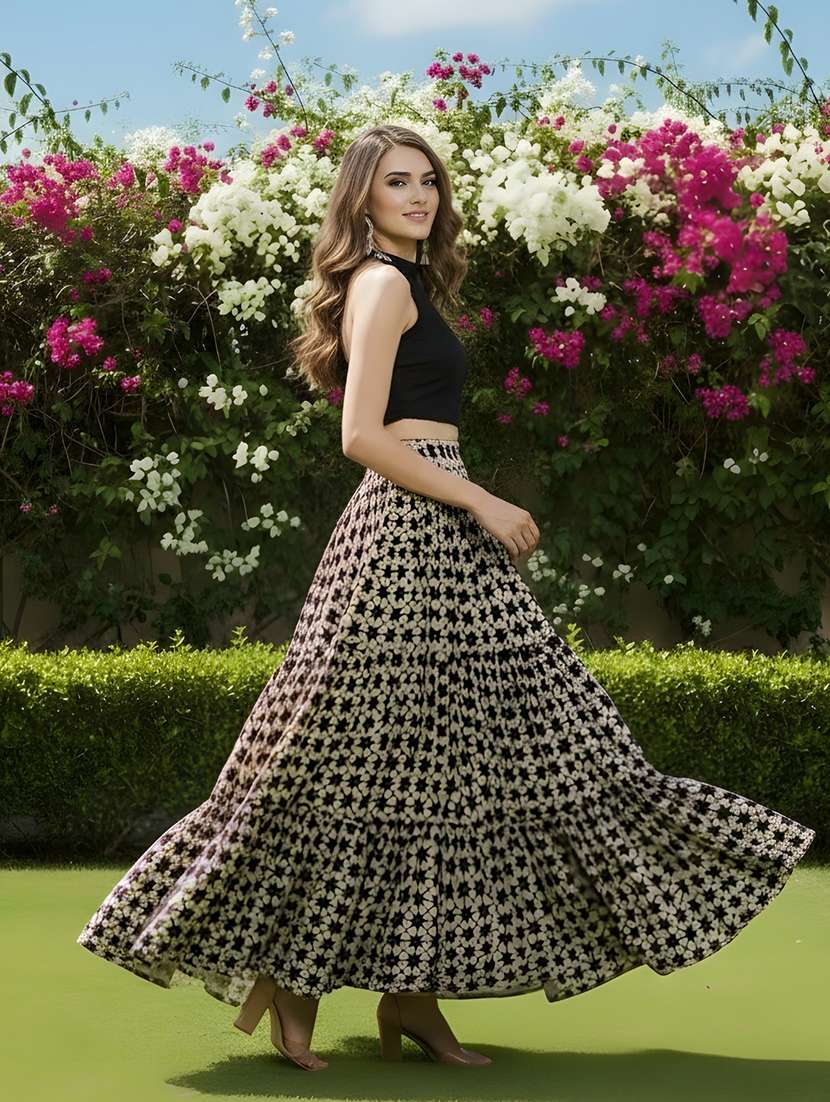 women printed mid rise tiered maxi skirt - 22230797 -  Standard Image - 1