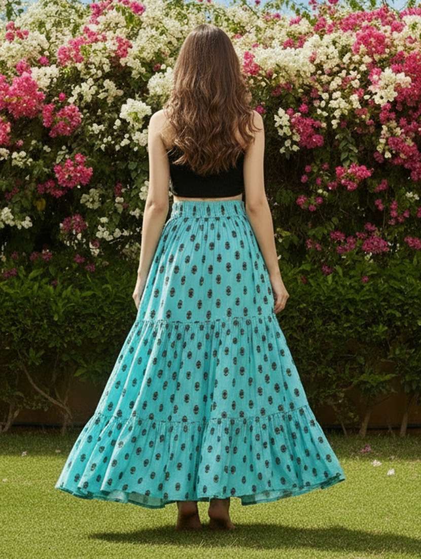 women printed mid rise tiered maxi skirt - 22230799 -  Standard Image - 4