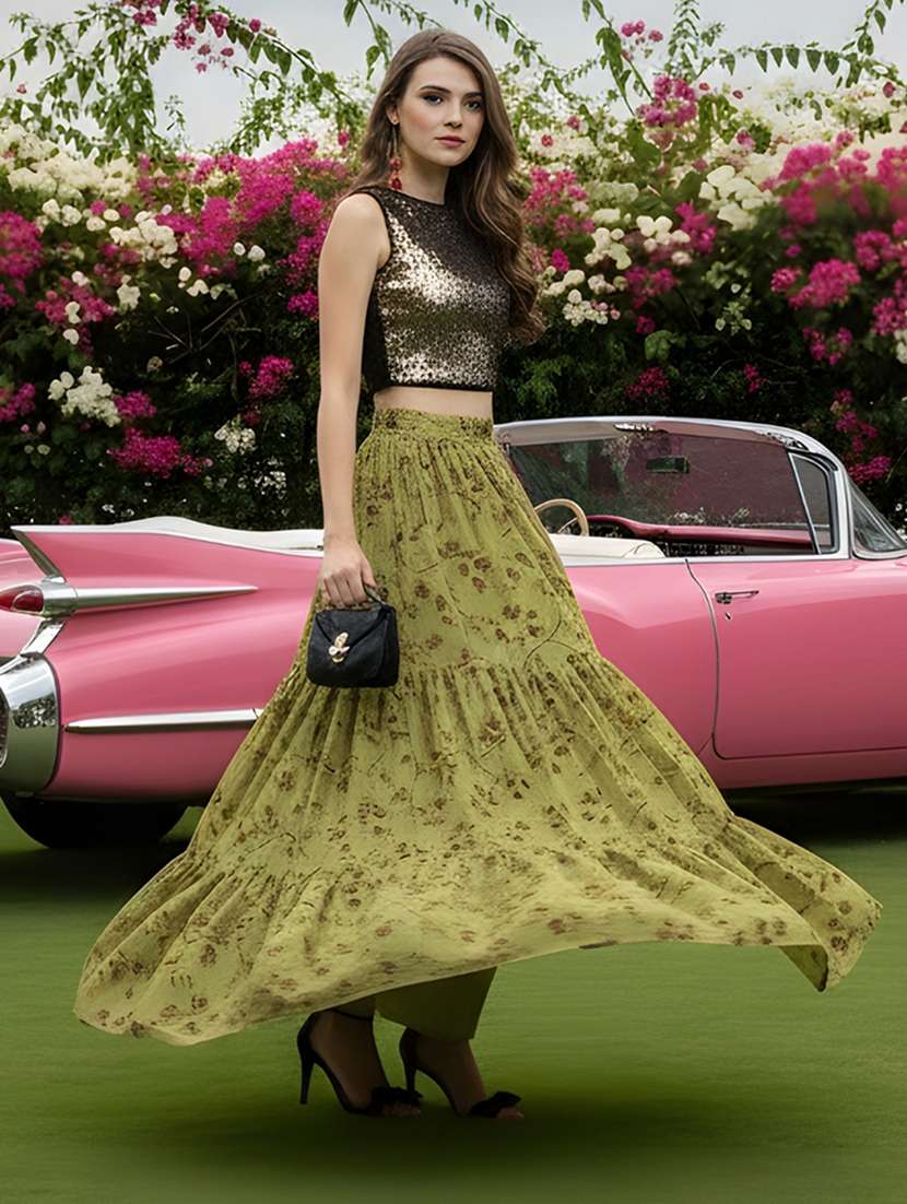 women printed mid rise tiered maxi skirt - 22230801 -  Standard Image - 1