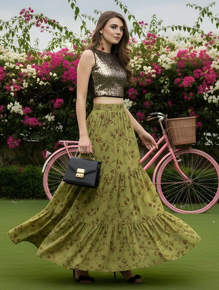 women printed mid rise tiered maxi skirt - 22230801 -  Standard Image - 4