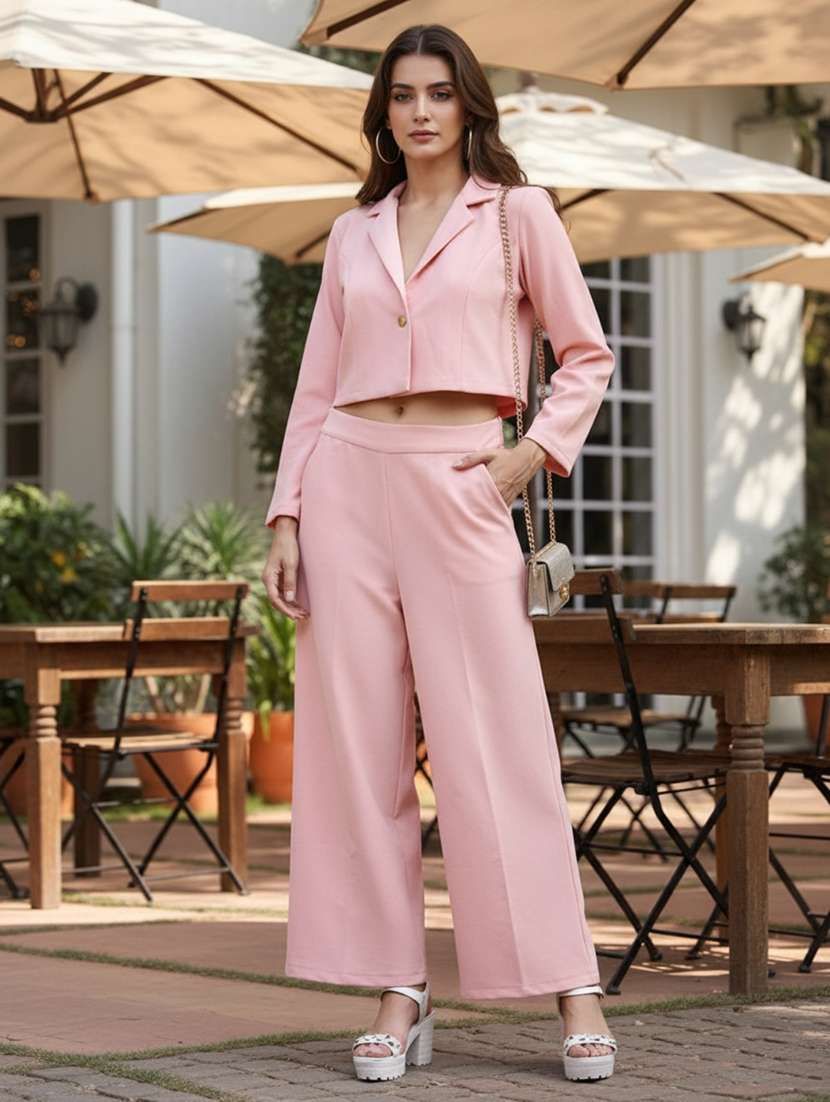 women solid mid rise wide leg trouser