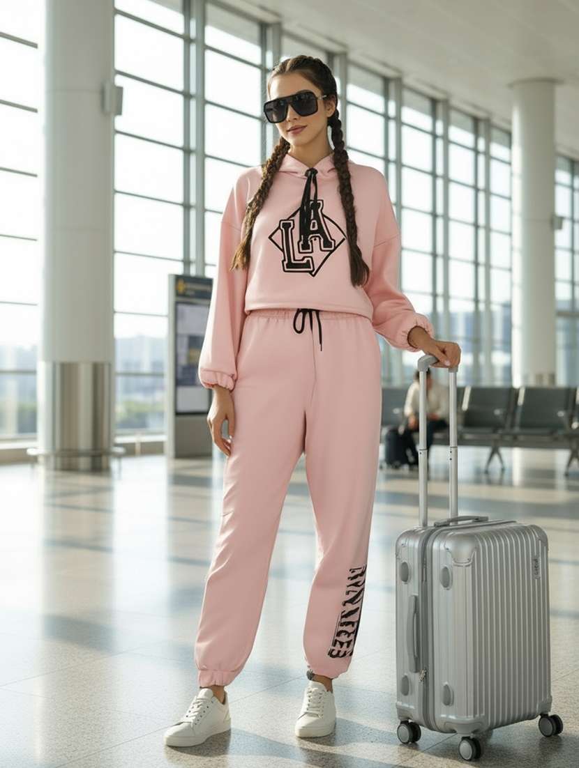 women printed hooded t-shirt & jogger co-ord set